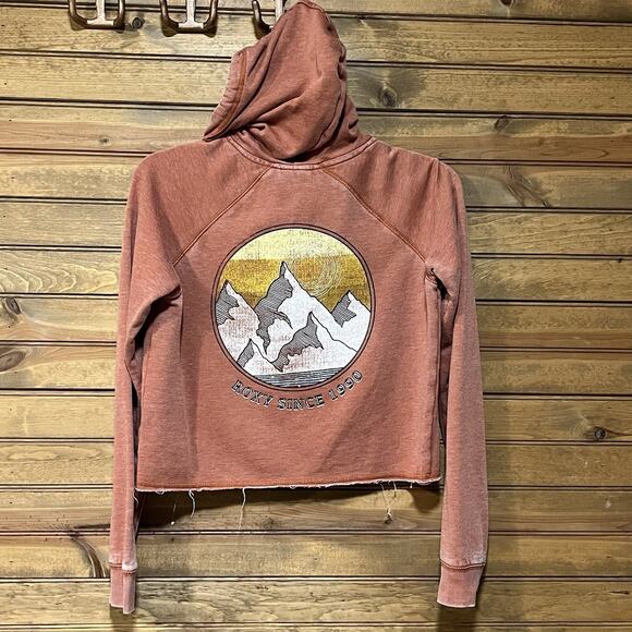 Roxy Cropped Rust Hoody Graphics Size XS Ray Hem Urban City - Picture 7 of 10